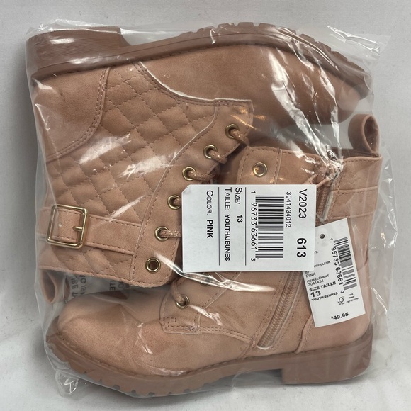 NWT The Children’s Place Girls Quilted Buckle Lace-Up Boots, Size 13 Youth, Pink - Picture 2 of 7